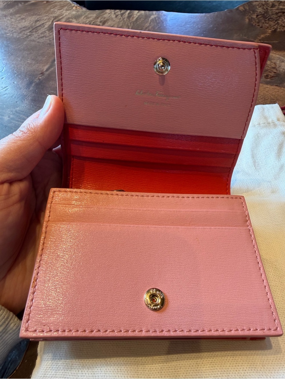 Salvatore Ferragamo Pink Leather Gancini Compact Wallet with Gold Plaque - Picture 2 of 6